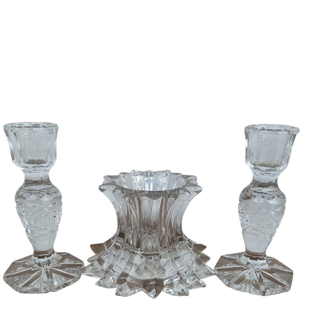 Vintage Cut Crystal Glass Décor BundleVase & Candle Holders Set, Elegant Display